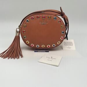 KATE SPADE NWT Leather Devoe Street Tinley, Brown w/ Colorful Studs, $430 RETAIL
